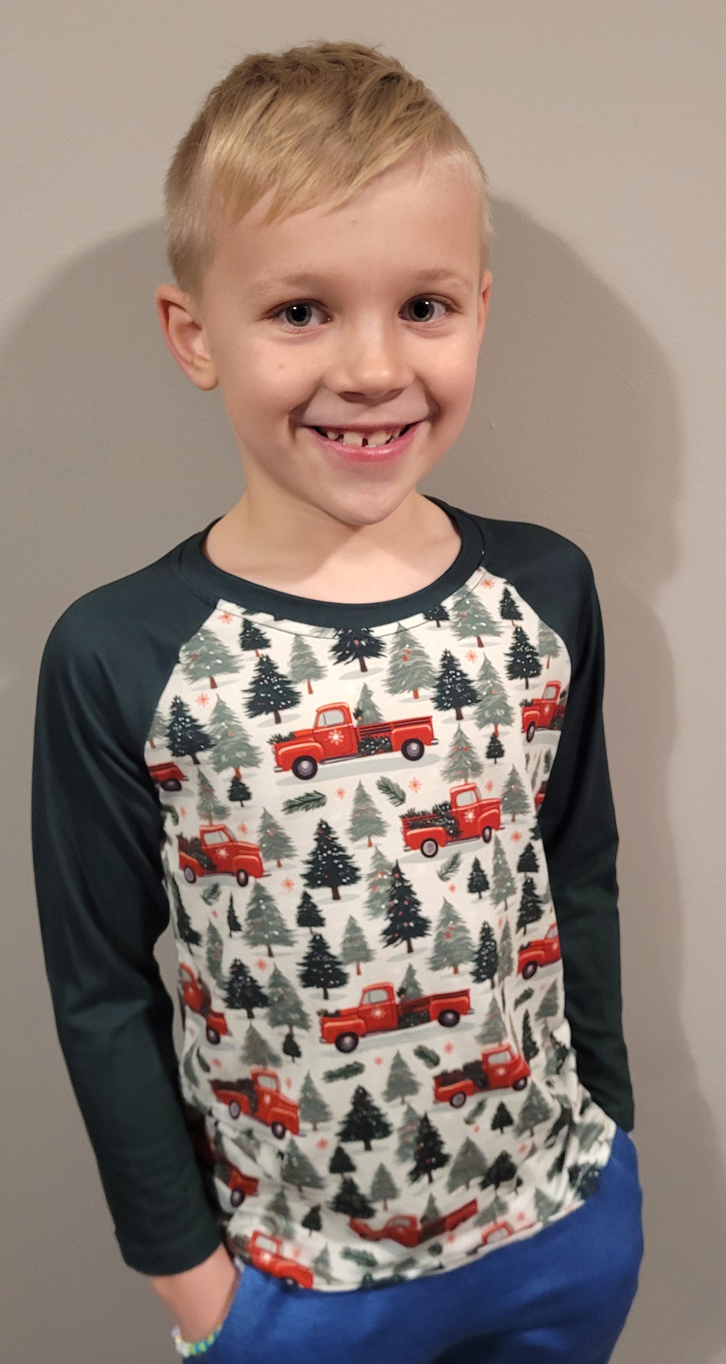 *SALE*: Longsleeve Raglan- Christmas Trucks