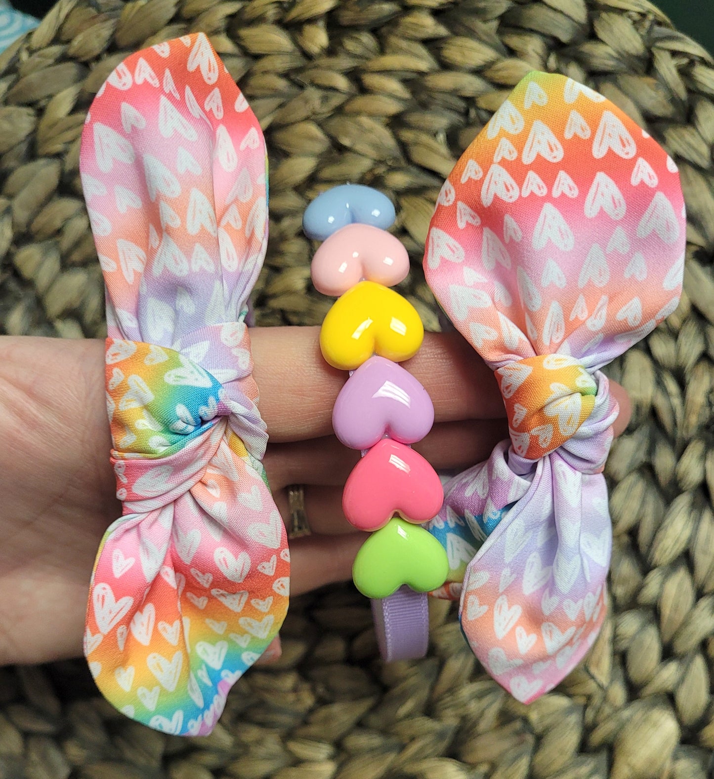RTS:: Rainbow Ombre Hearts Top Knot Scrunchie