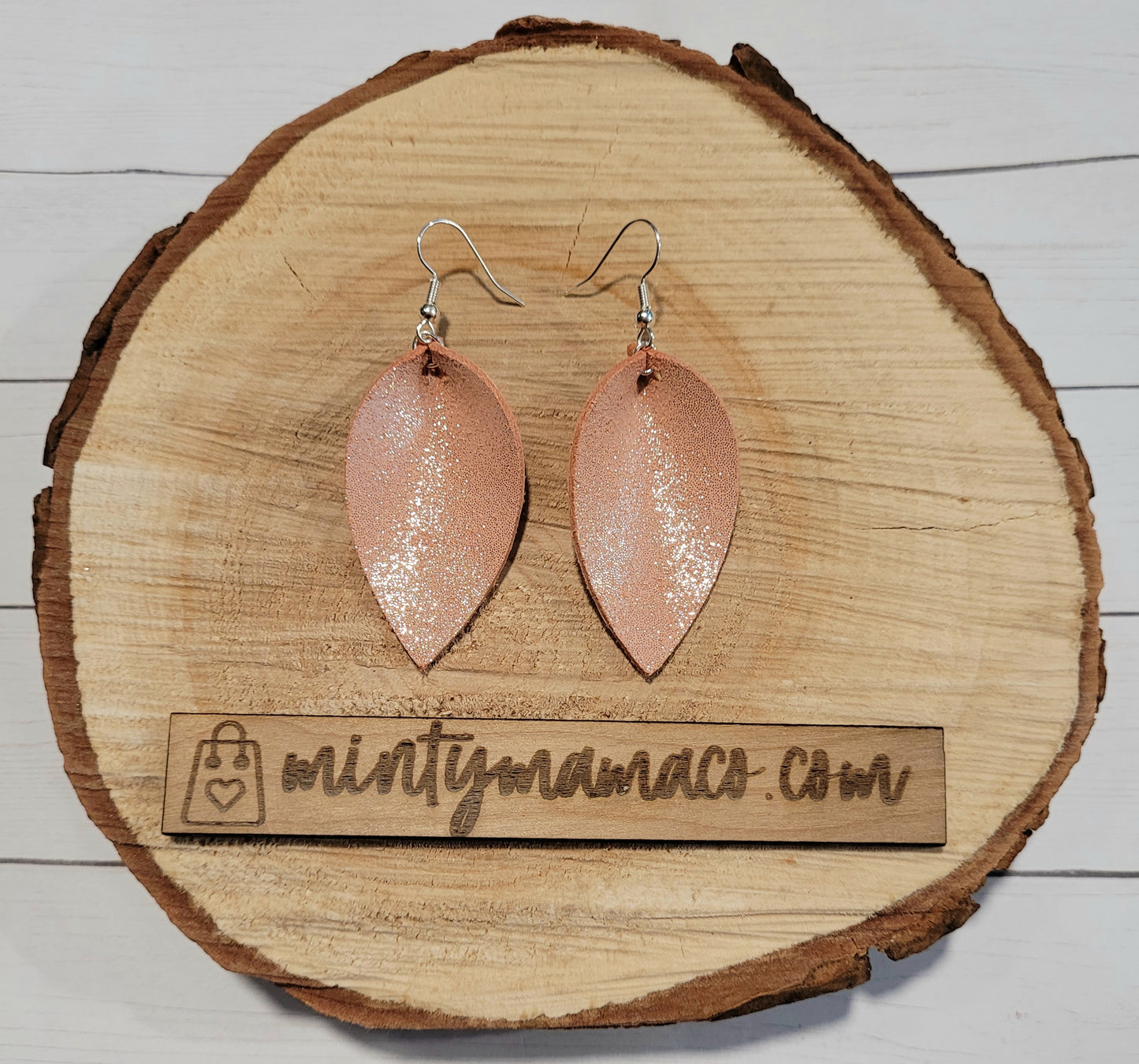 Dangle Earrings:: Blush Shimmer Genuine Leather