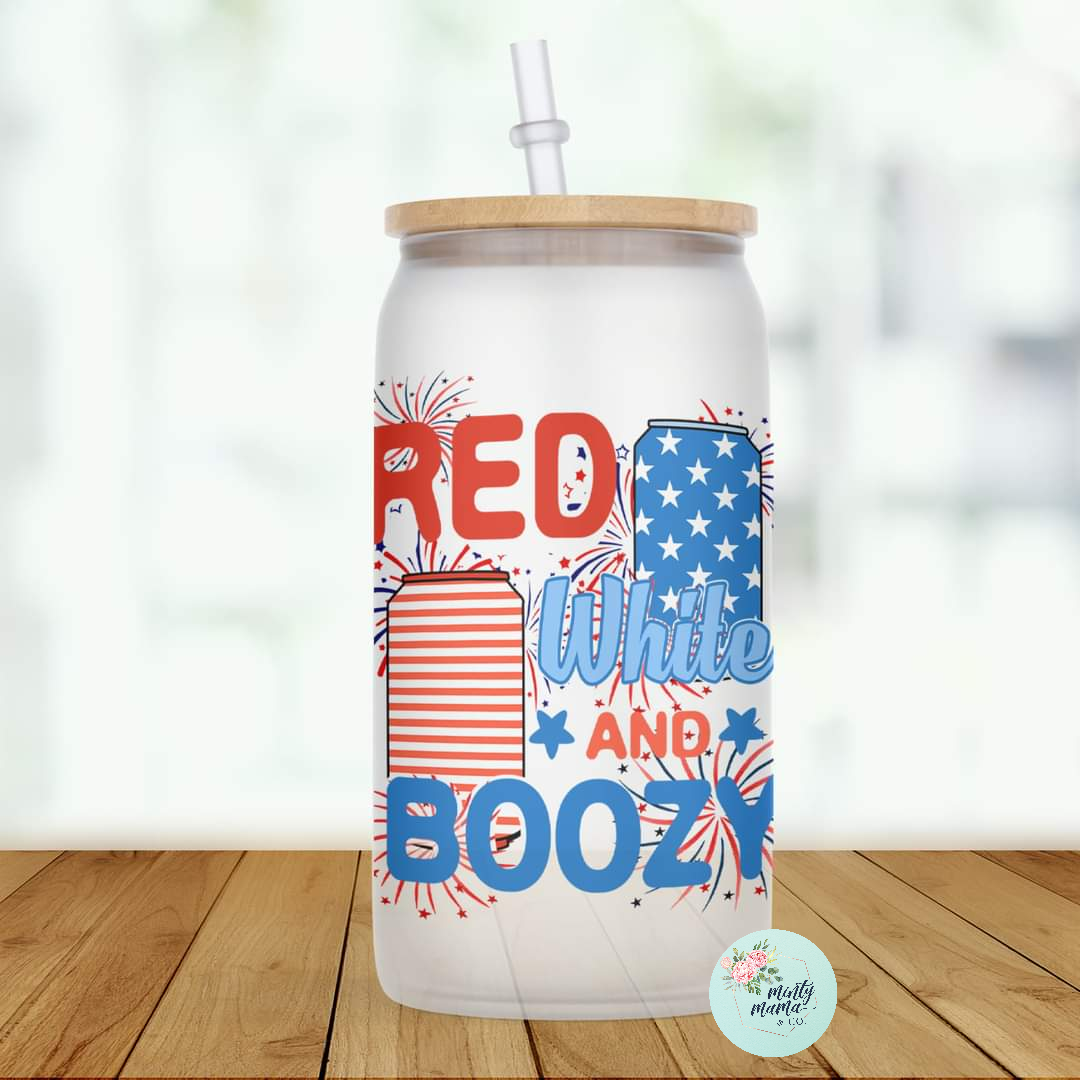 Glass Can Tumbler:: Red White Boozy