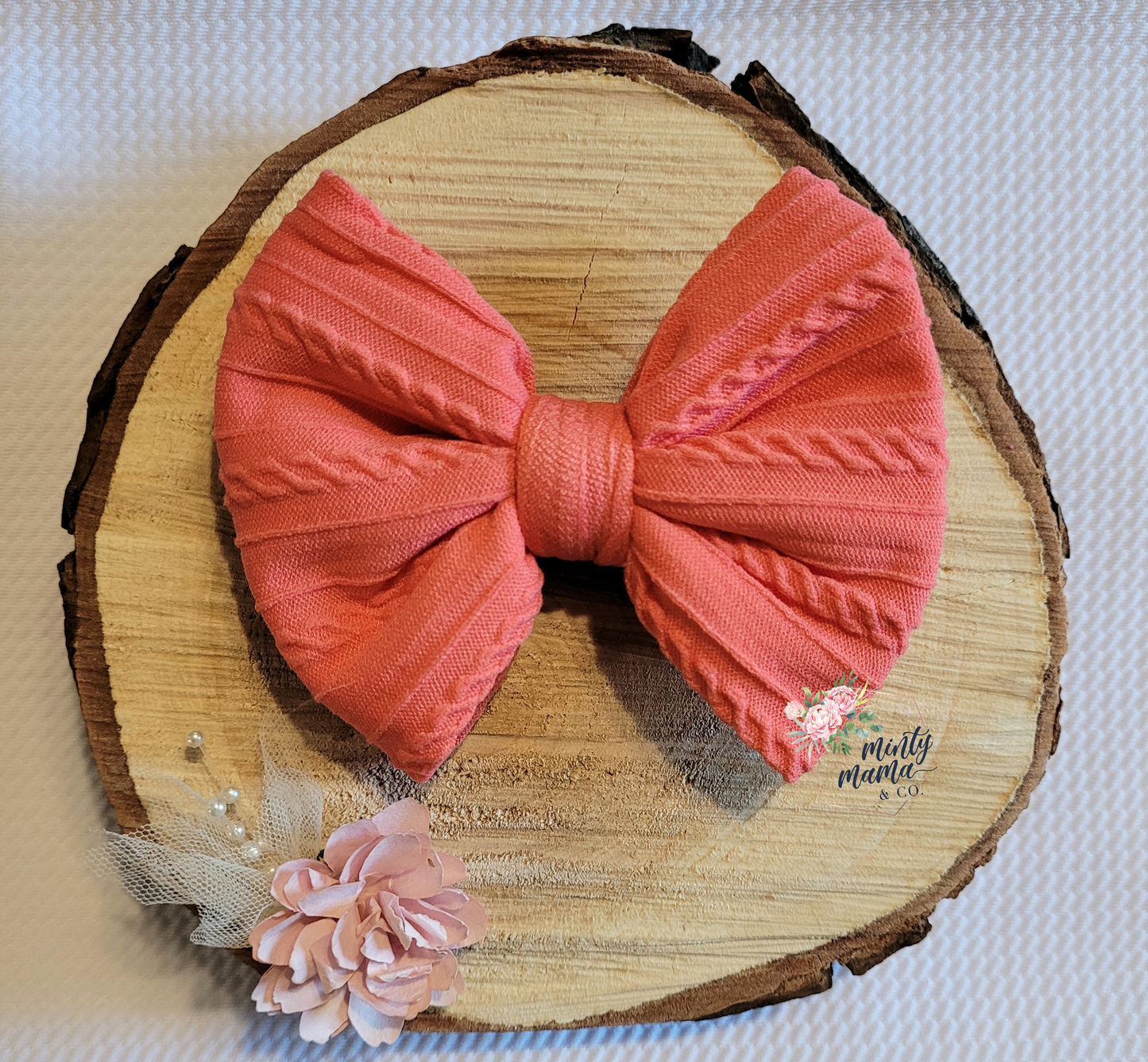Braided Knit Fabric Bow:: Coral