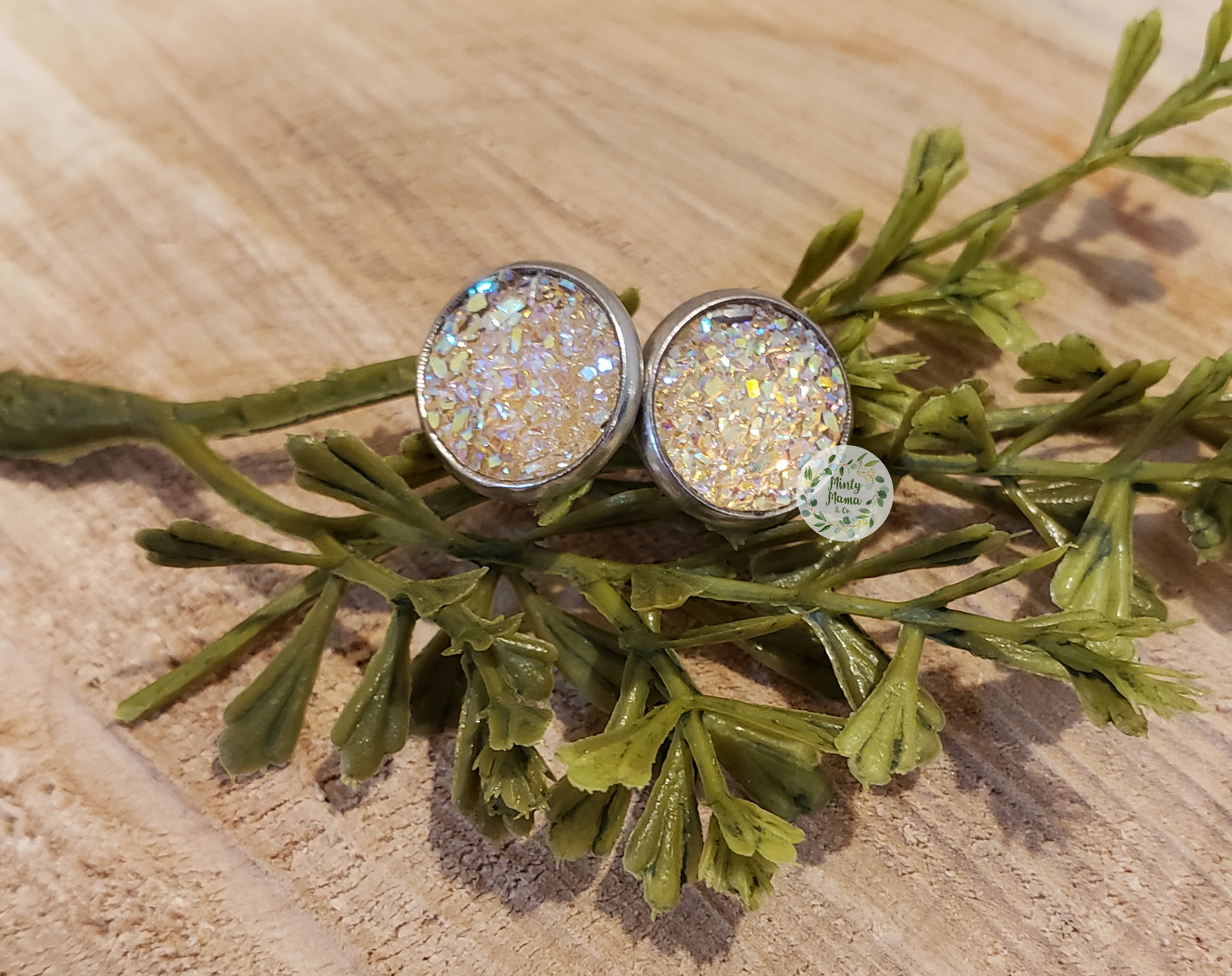 Earring Studs:: Hint of Yellow Druzy