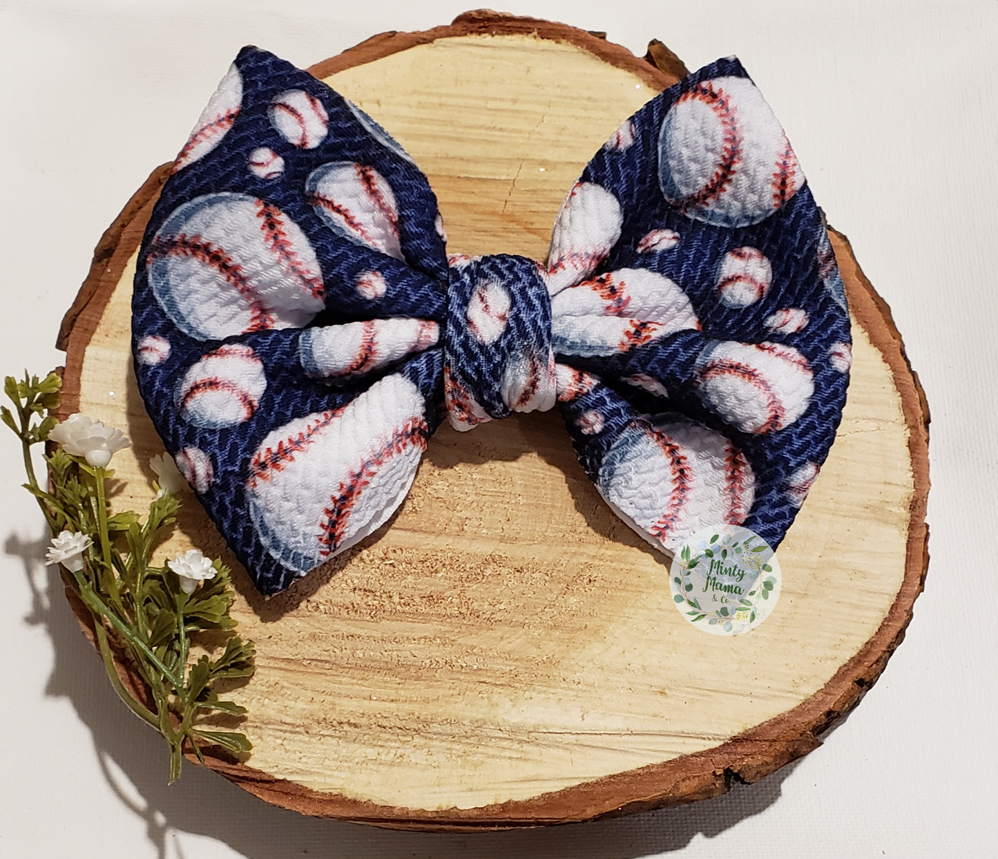 Fabric Bow:: Navy Baseball
