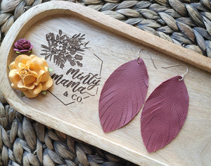 Feather Dangle Earrings:: Deep Maroon