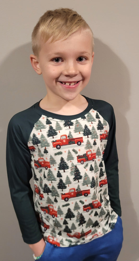 *SALE*: Longsleeve Raglan- Christmas Trucks
