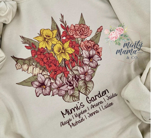 PREBOOK Adult CREWNECK:: DTG Birth Flowers (5ish weeks)