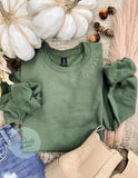 RTS- XL Embroidered Crew:: Thankful- Military Green