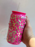 Glass Can Tumbler:: Holographic Leopard