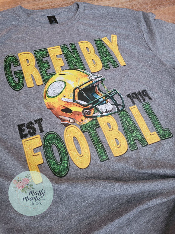 Adult TEE:: Faux Sequin GB Football