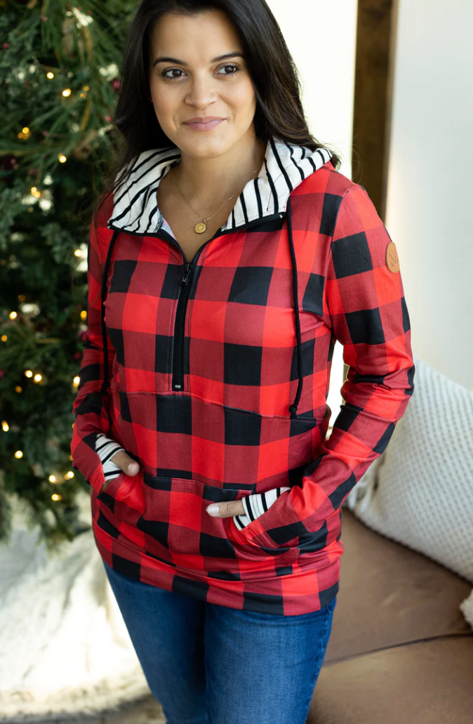 RTS:: *SALE* CLOUD HalfZip Hoodie:: Buffalo Plaid & Stripes