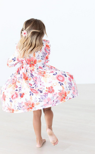 3/4 Sleeve Ruffle Twirl Dress:: Tangerine Floral