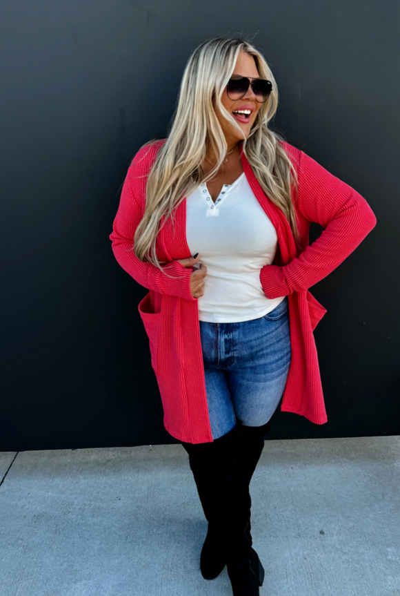 RTS:: Reese Ribbed Cardi-Solid Colors