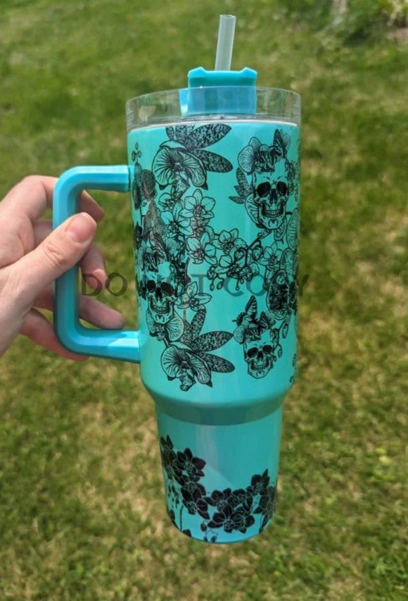 40 oz. Metal Tumbler:: Skull Floral