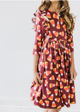 SALE RTS:: 3/4 Sleeve Ruffle Twirl Dress:: Candy Corn