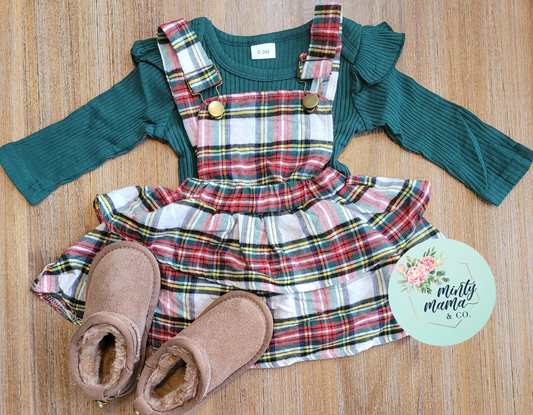 *SALE* Longsleeve Flutter, Suspender Skirt:: 2 piece set-Christmas Tartan