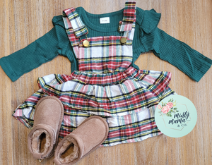 Longsleeve Flutter, Suspender Skirt:: 2 piece set-Christmas Tartan