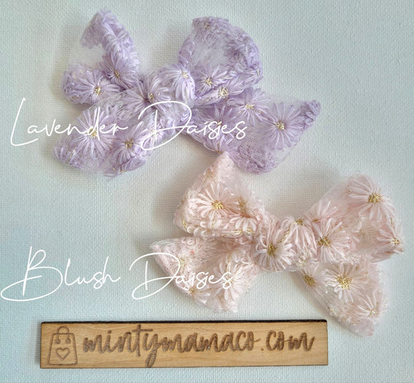 Hand-Tied:: Embroidered Daisies Netted Bows