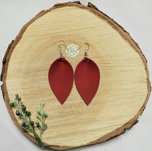 Dangle Earrings:: Red Aged Faux Suede