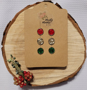 Earring Studs:: Christmas Colors 3-Pack