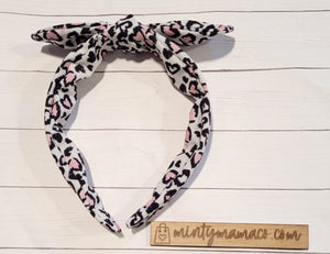 RTS:: Top Knot Pink & Black Leopard Hearts Headband