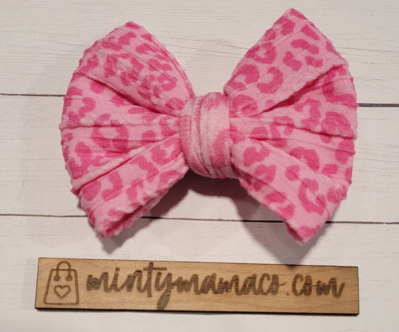 Braided Knit Fabric Bow:: Pink Leopard