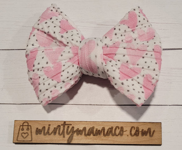 Braided Knit Fabric Bow:: Pink Hearts