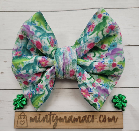 Braided Knit Fabric Bow:: Dino Floral