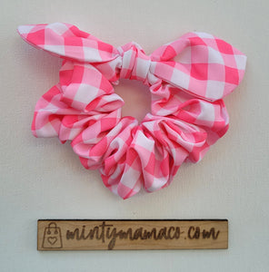 RTS:: Pink & White Gingham Top Knot Scrunchie