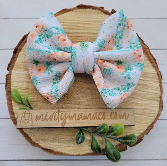 Fabric Bow:: Peach Floral Mint