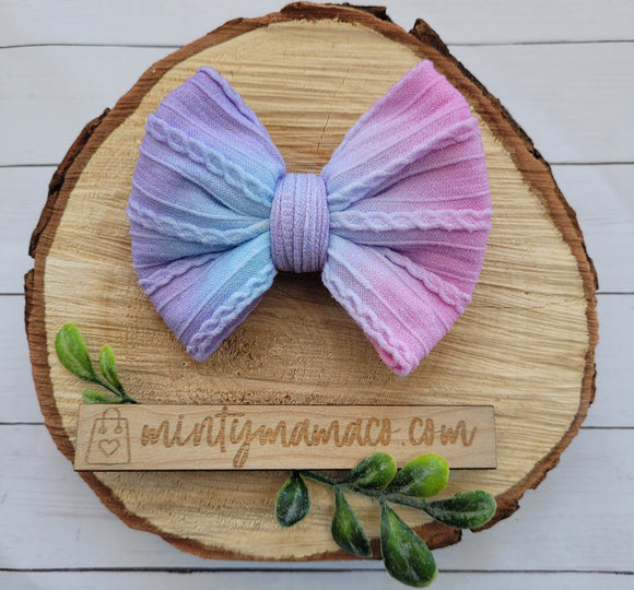 Braided Knit Fabric Bow:: Pastel Rainbow