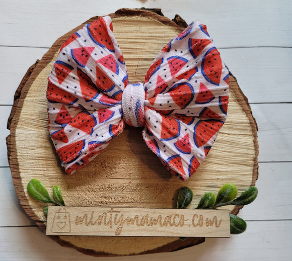 Braided Knit Fabric Bow:: Patriotic Watermelon