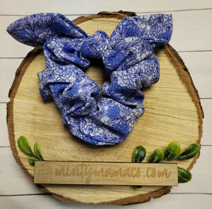 RTS:: Blue Summer Floral Top Knot Scrunchie