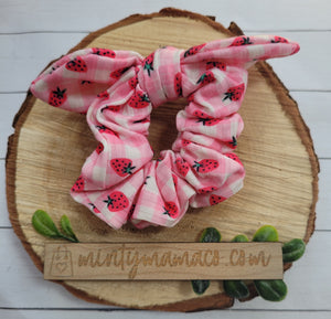 RTS:: Rib Knit Pink Strawberry Top Knot Scrunchie