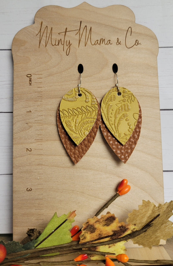 Dangle Earrings:: Embossed Mustard