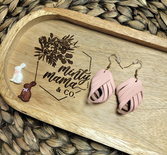 Dangle Earrings:: Pink Leather Criss Cross