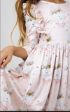 *SALE* 3/4 Sleeve Ruffle Twirl Dress:: Floral Bunny-RTS