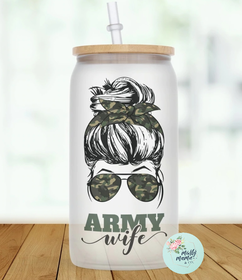 Glass Can Tumbler:: Army Wife