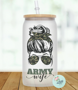 Glass Can Tumbler:: Army Wife