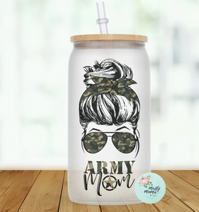 Glass Can Tumbler:: Army Mom