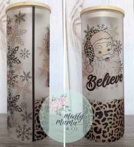 25 oz. Glass Can Tumbler:: Leopard Believe