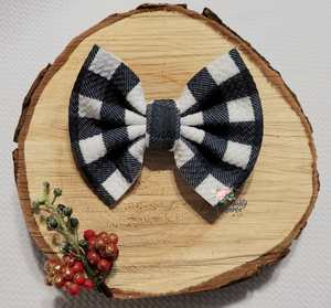 Fabric Bow:: White & Black Buffalo Plaid