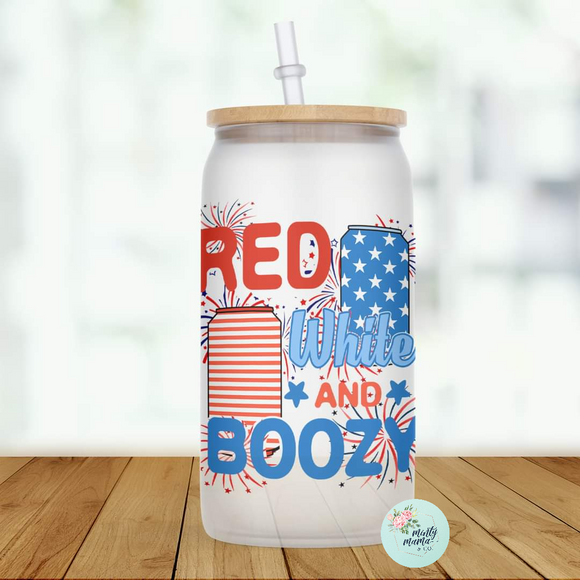 Glass Can Tumbler:: Red White Boozy