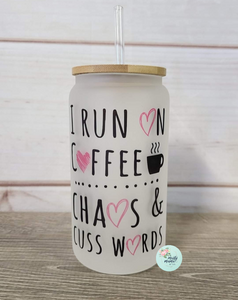 Glass Can Tumbler:: Cuss Words & Coffee