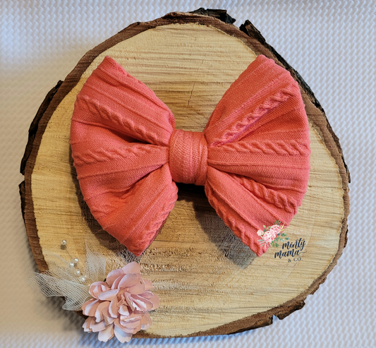 Braided Knit Fabric Bow:: Coral