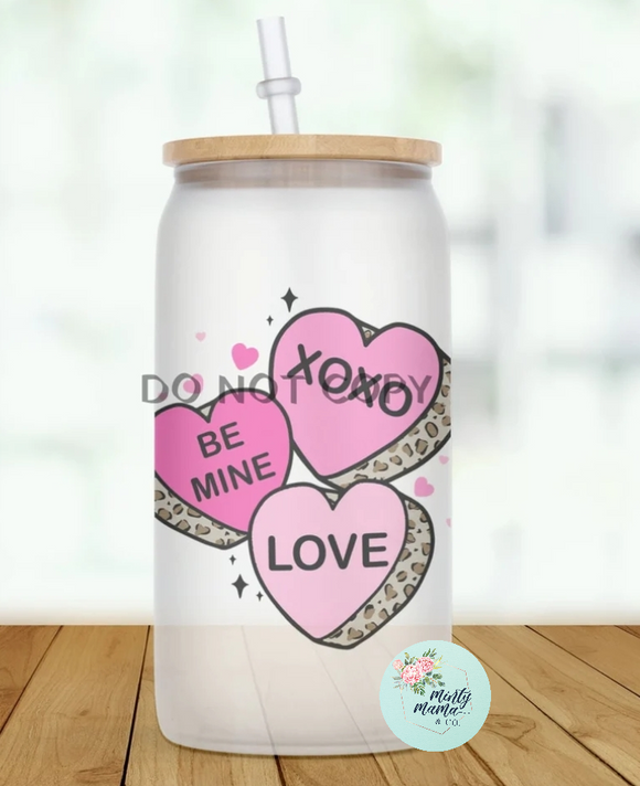 Glass Can Tumbler:: Be Mine Hearts