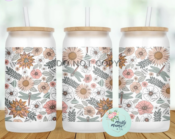 Glass Can Tumbler:: Floral Wrap