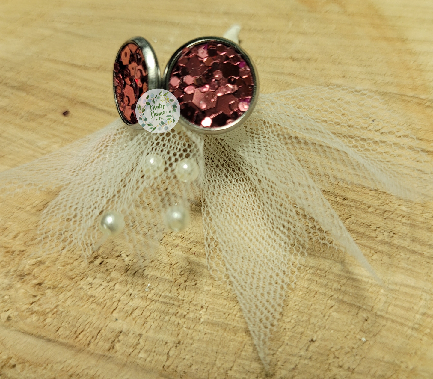 Earring Studs:: Dark Rose Glitter