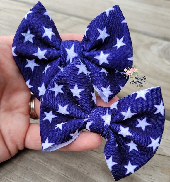 Fabric Bow:: Navy & White Stars