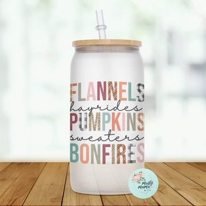 Glass Can Tumbler:: Flannel Bonfires & More