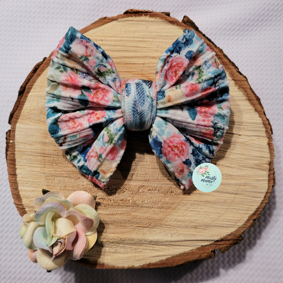 Braided Knit Fabric Bow:: Peony & Eucalyptus